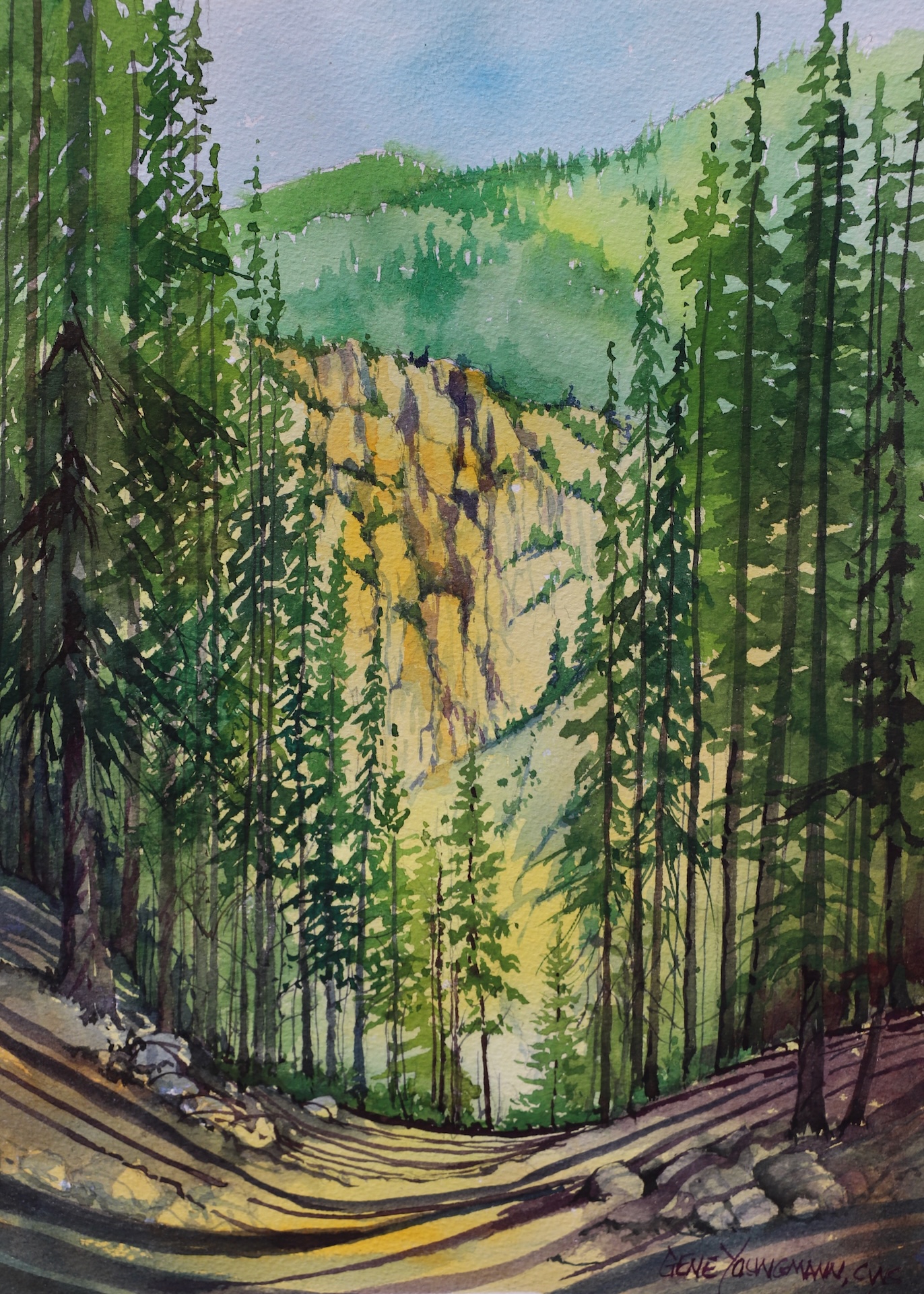 水彩画 風景画 Belmont J. G. 酒井芳元「京都風景（池畔）」水彩画・4号 絵画買取・販売の小竹美術